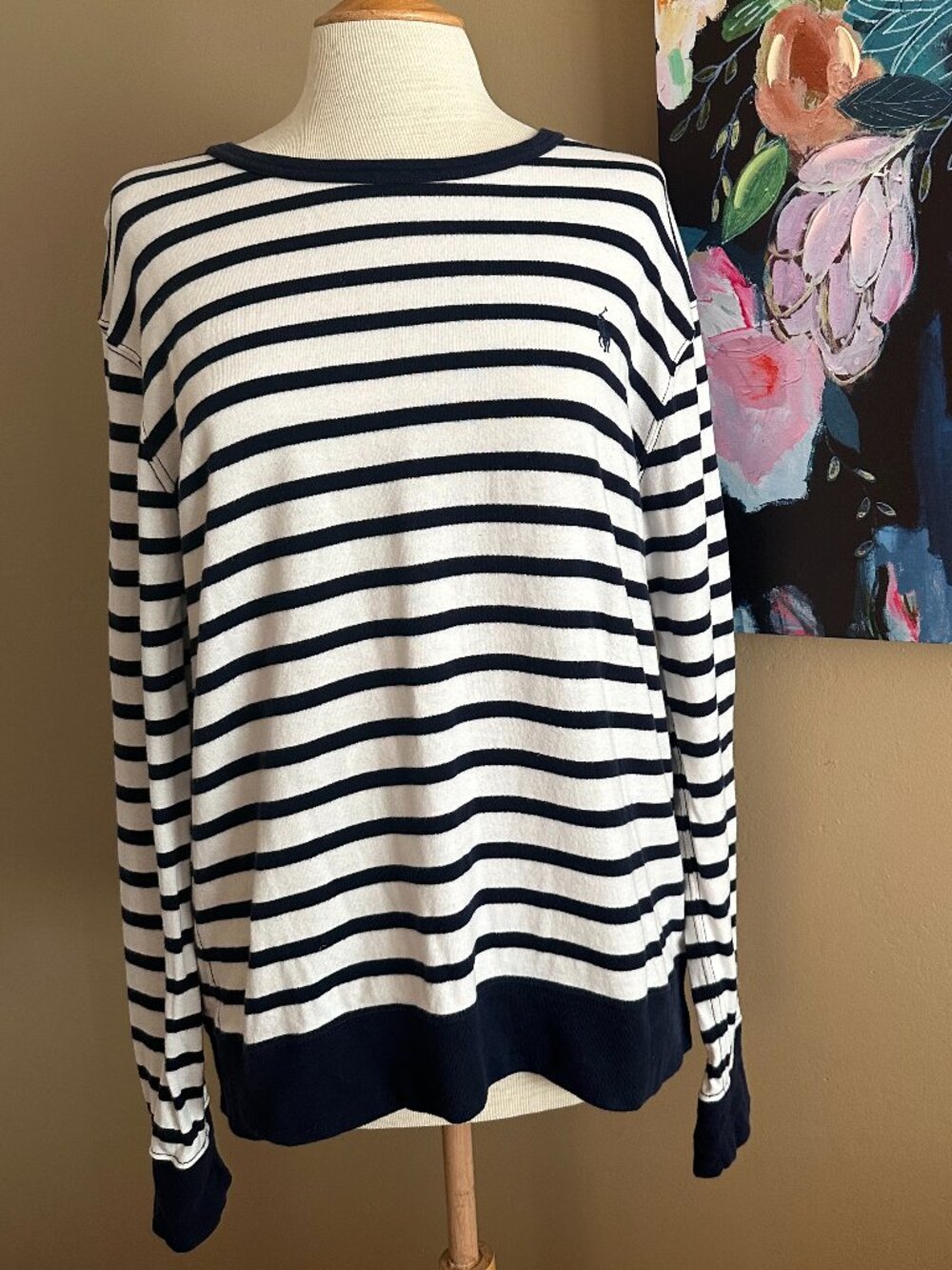 Polo Ralph Lauren Navy White Striped Nautical Pullover Top Large